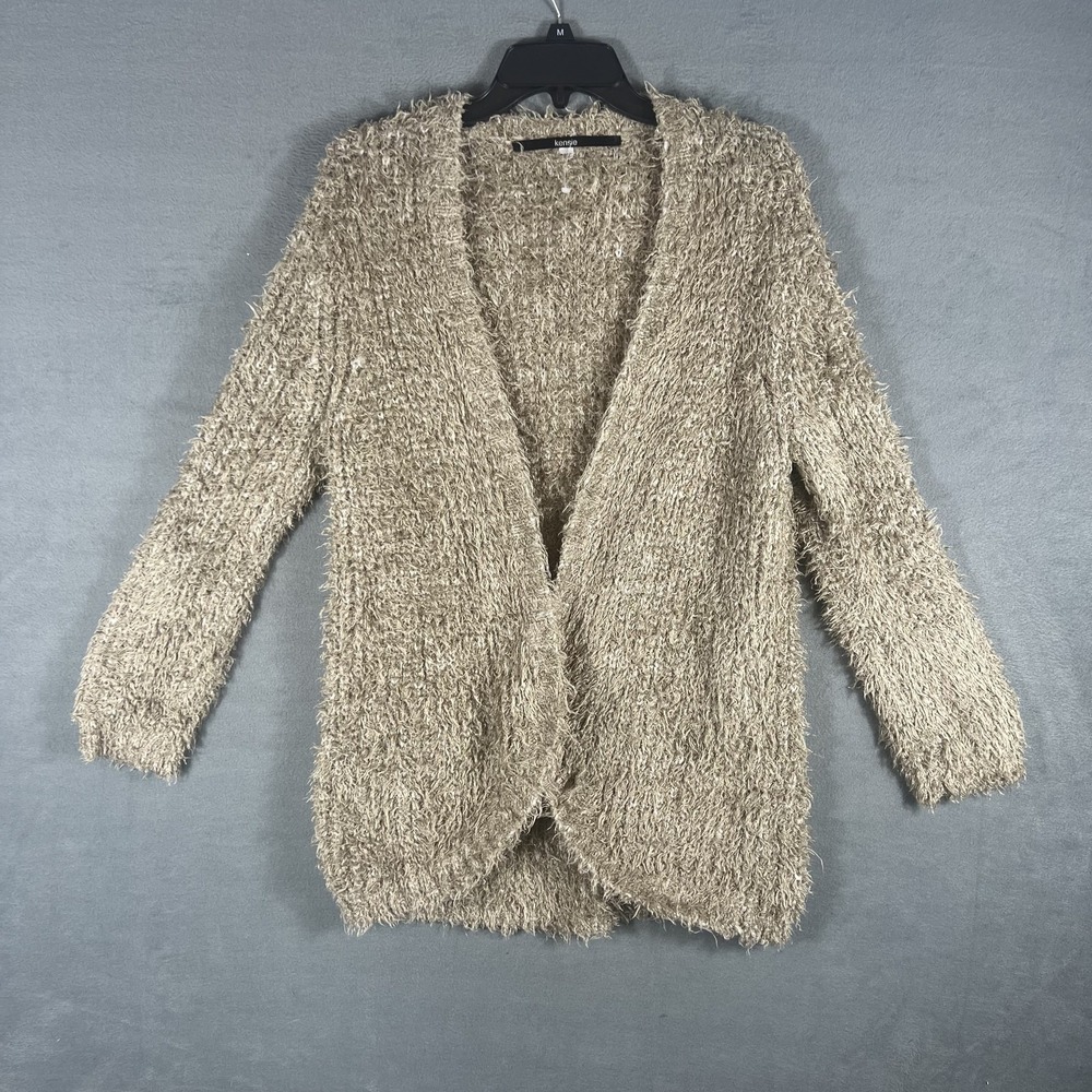 Kensie Women's Tan Shaggy Fuzzy Knit Open Front Cardigan Sweater Size M